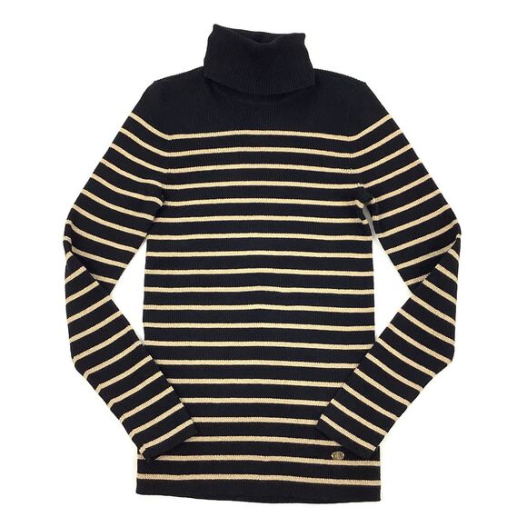 Lauren Ralph Lauren Sweaters - Ralph Lauren Black Gold Striped Turtleneck Sweater Top Ribbed Knit Women Size M